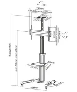 InLine® TV-Wagen, Höhenverstellbar, für LED-TV 37"-70" (94-178cm), max. 50kg, schwarz – Bild 2
