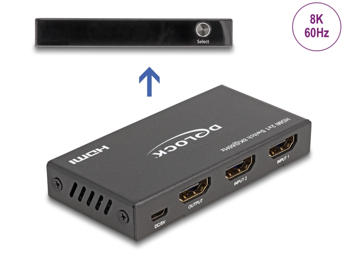 Delock HDMI Switch 2 x HDMI in zu 1 x HDMI out 8K 60 Hz Delock HDMI Switch 2 x HDMI in zu 1 x HDMI out 8K 60 Hz