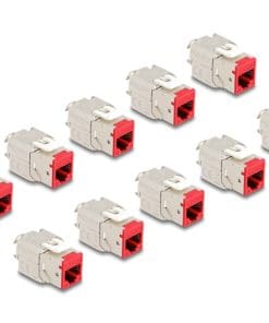 Delock Keystone Modul RJ45 Buchse zu LSA Cat.6A werkzeugfrei rot Set 10 Stück