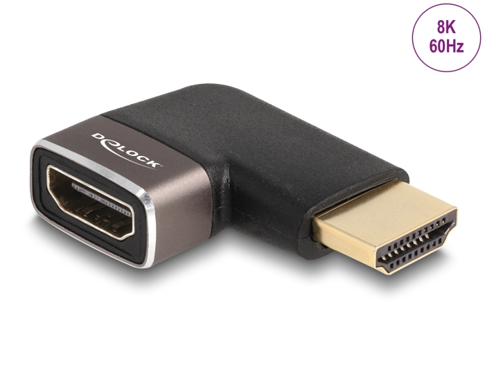 Delock HDMI Adapter Stecker zu Buchse 90° links gewinkelt 8K 60 Hz grau Metall Delock HDMI Adapter Stecker zu Buchse 90° links gewinkelt 8K 60 Hz grau Metall