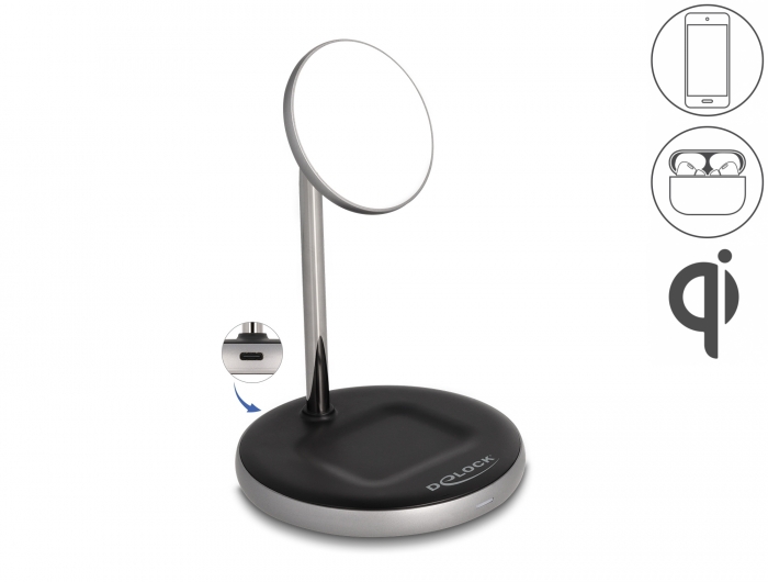 Delock Wireless Charger 2 in 1 mit 5 W / 7,5 W / 10 W / 15 W - Qi Delock Wireless Charger 2 in 1 mit 5 W / 7,5 W / 10 W / 15 W - Qi