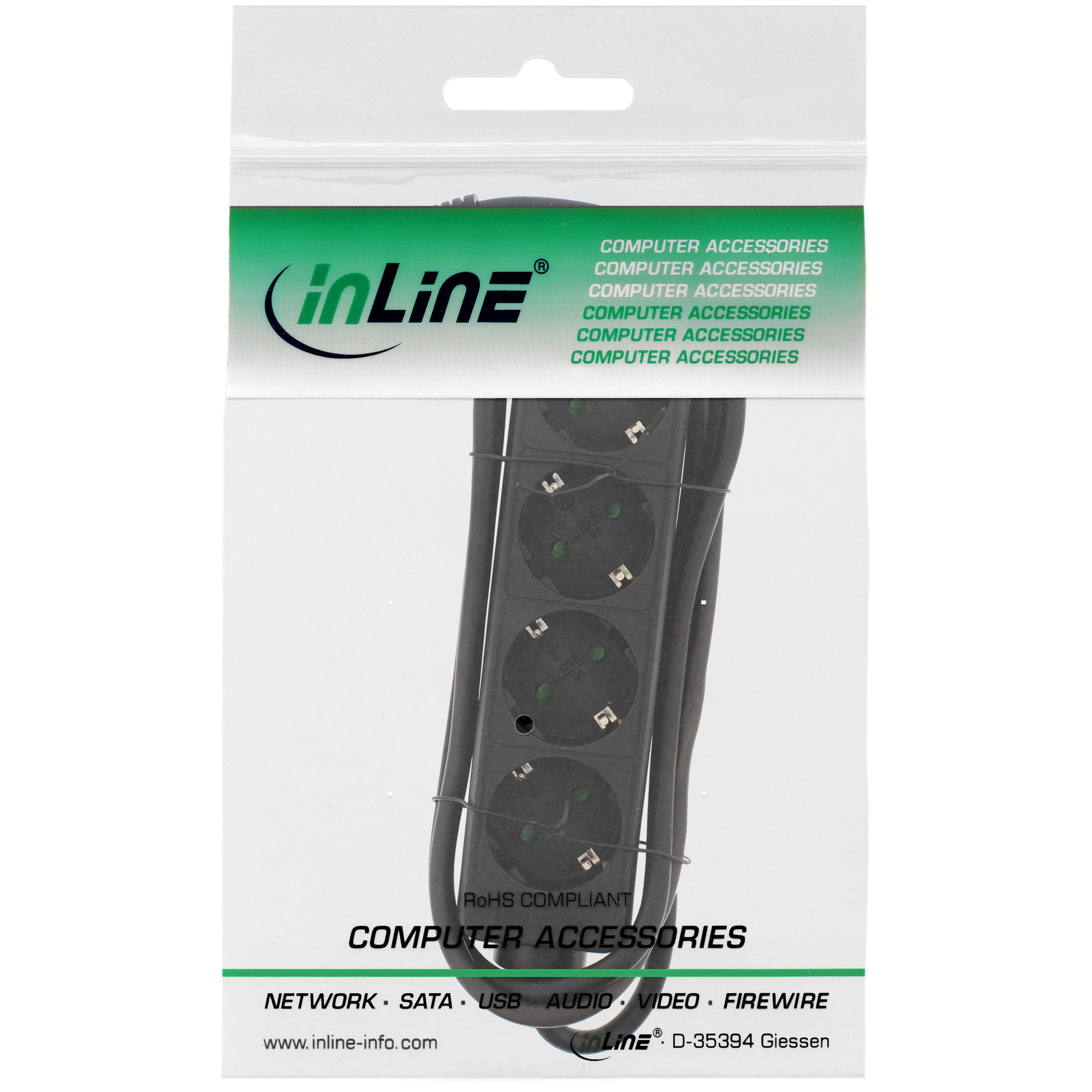 InLine® Steckdosenleiste, 4-fach Schutzkontakt 5m, schwarz InLine® Steckdosenleiste, 4-fach Schutzkontakt 5m, schwarz – Bild 2