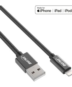 Lightning USB Kabel, für iPad, iPhone, iPod, schwarz/Alu, 2m MFi-zertifiziert