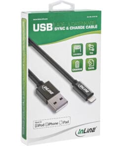 Alternative view of Lightning USB Kabel, für iPad, iPhone, iPod, schwarz/Alu, 2m MFi-zertifiziert