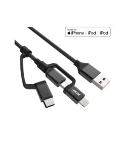 InLine® 3-in1 USB Kabel, Micro-USB, Lightning, USB Typ-C, schwarz/Alu, 1,5m, schwarz