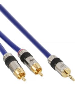 Cinch/Klinke Kabel, PREMIUM, 2x Cinch Stecker an 3,5mm Klinke Stecker, 7m, blau