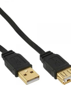 InLine® USB 2.0 Flachkabel Verlängerung, A Stecker / Buchse, schwarz, Kontakte gold, 5m, schwarz