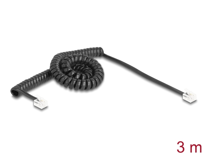 Delock Telefonkabel / Spiralkabel RJ11 Stecker zu RJ11 Stecker schwarz 3 m Delock Telefonkabel / Spiralkabel RJ11 Stecker zu RJ11 Stecker schwarz 3 m
