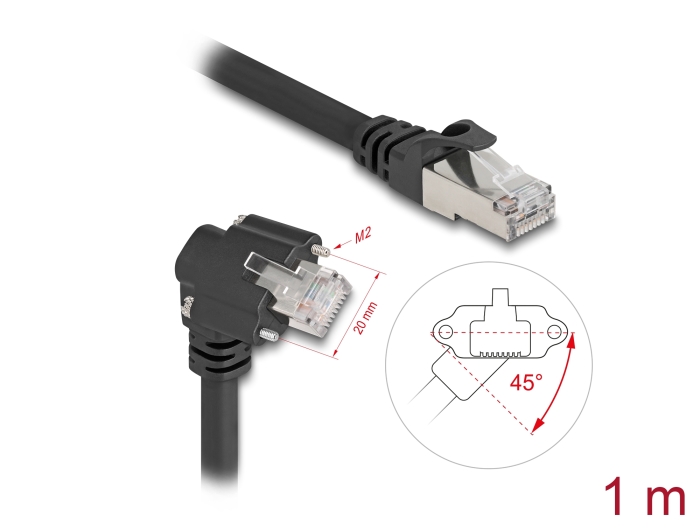 Delock GigE Kamera Kabel RJ45 Stecker 45° gedreht und 90° gewinkelt 1 m Delock GigE Kamera Kabel RJ45 Stecker 45° gedreht und 90° gewinkelt 1 m