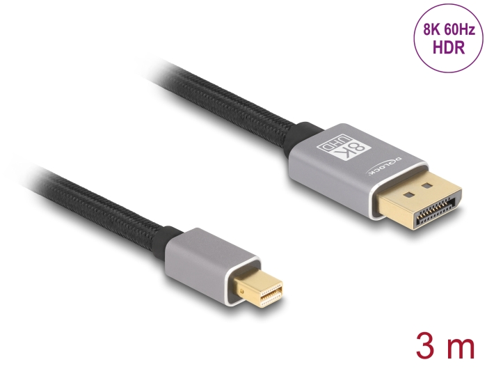 Delock Mini DisplayPort zu DisplayPort Kabel 8K 60 Hz 3 m grau Delock Mini DisplayPort zu DisplayPort Kabel 8K 60 Hz 3 m grau