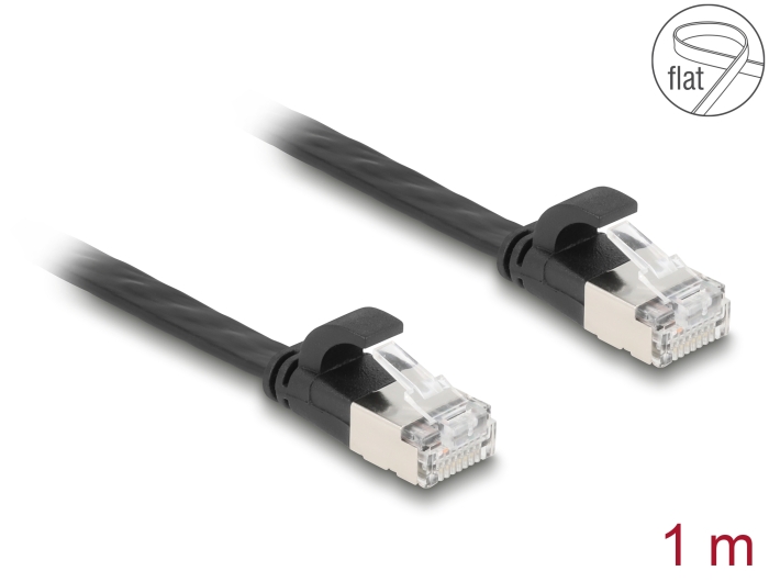 Delock RJ45 Flachband Patchkabel Stecker zu Stecker Cat.6A U/FTP 1 m schwarz Delock RJ45 Flachband Patchkabel Stecker zu Stecker Cat.6A U/FTP 1 m schwarz