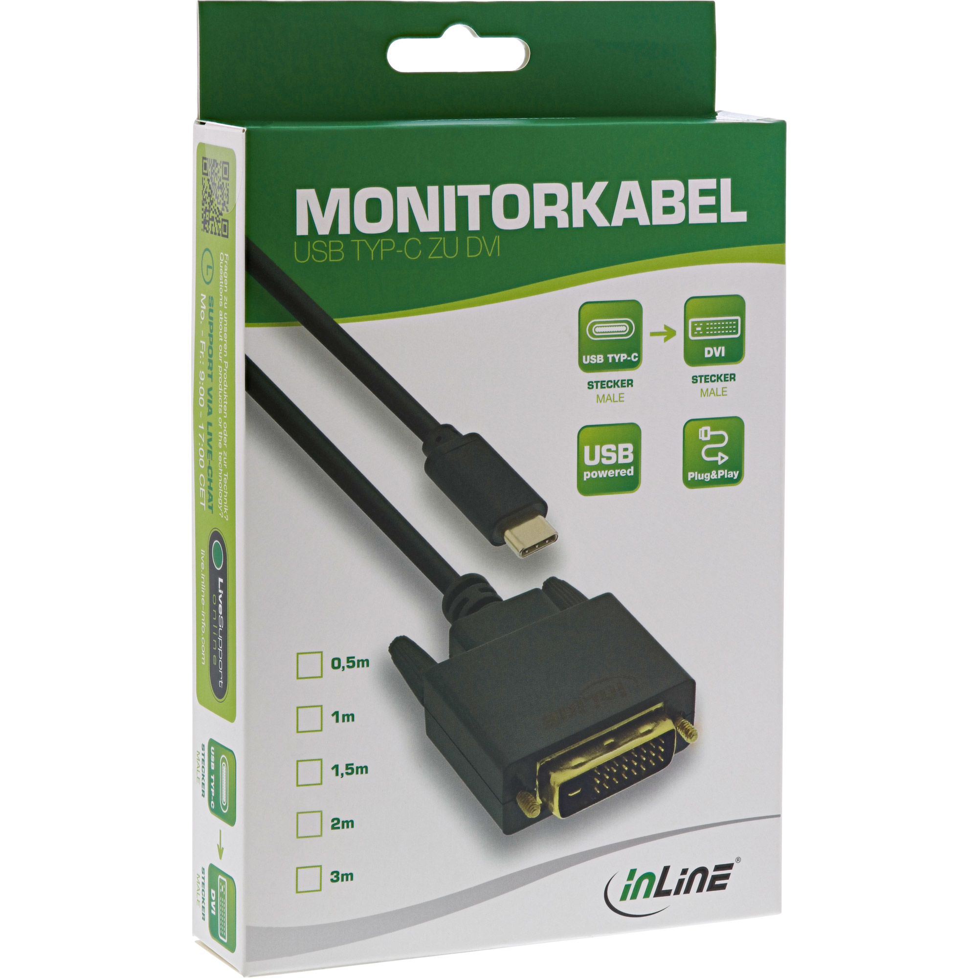 InLine® USB Display Kabel, USB Typ-C Stecker zu DVI Stecker (DP Alt Mode), schwarz, 2m, schwarz InLine® USB Display Kabel, USB Typ-C Stecker zu DVI Stecker (DP Alt Mode), schwarz, 2m, schwarz – Bild 2