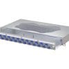 METZ CONNECT OpDAT slide2 Patchfeld VIK 24xLC-D OS2 19 Zoll, 1HE Patchfeld mit ausziehbarer Schublade, Bestückt mit 24xLC-D OM4 Kupplungen, Versetzte Kupplungsanordnung für ein einfaches Handling, Werkzeugloser Metall-Bajonettverschluss zum Verriegeln der Schublade, Auszug zur besseren Montage abkippbar und komplett herausnehmbar (Auszugsstop), 30 mm tiefenverstellbar, Frontplatte mit Beschriftungsfeld, Frontplatte pulverbeschichtet in grau RAL 7035, Mehrere Kabeleingangsmöglichkeiten rückseitig: 6xM20, 2xM25, 2xVIK-Einbauausschnitte, Vorbereitet für den Einbau von vorkonfektionierten Leitungen