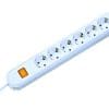 Bachmann SMART 6xCEE7/3 1xSchalter 1,5m CEE7/7, ws Tischsteckdose SMART 6fach weiß mit Schalter, öffenbar, mit erhöhtem Berührungsschutz 3m H05VV-F 3G1,5mm² mit angespritztem Schutzkontaktwinkelstecker, im Polybeutel mit Header