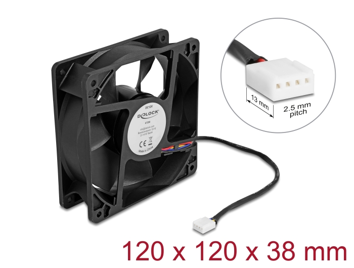 Delock Axiallüfter 12 V DC, 120 x 120 x 38 mm schwarz Delock Axiallüfter 12 V DC, 120 x 120 x 38 mm schwarz