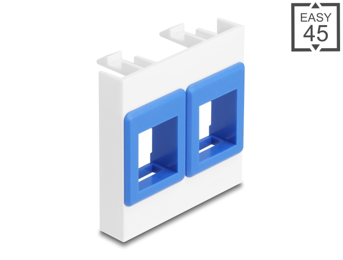 Delock Easy 45 Modul mit zwei Keystone Halterungen 45 x 45 mm, weiß / blau Delock Easy 45 Modul mit zwei Keystone Halterungen 45 x 45 mm, weiß / blau