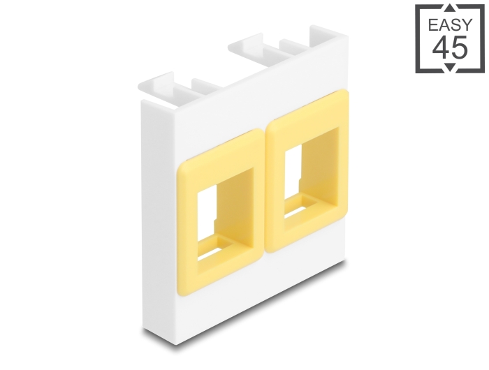 Delock Easy 45 Modul mit zwei Keystone Halterungen 45 x 45 mm, weiß / gelb Delock Easy 45 Modul mit zwei Keystone Halterungen 45 x 45 mm, weiß / gelb