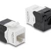 Delock Keystone Modul RJ45 Buchse zu LSA Cat.6 UTP werkzeugfrei schwarz / weiß mit Verschlussclip und kabelbinderfrei