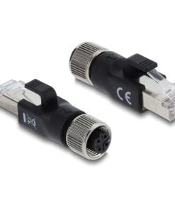 Delock M12 Adapter D-kodiert 4 Pin Buchse zu RJ45 Stecker schwarz