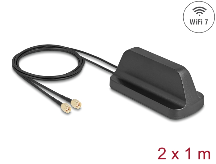 Delock WiFi 7 Antenne 2 x RP-SMA Stecker 2,4 - 4,0 dB1 m outdoor schwarz Delock WiFi 7 Antenne 2 x RP-SMA Stecker 2,4 - 4,0 dB1 m outdoor schwarz