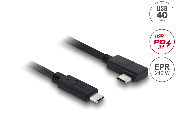 Delock Koaxiales USB 40 Gbps Kabel gewinkelt links / rechts USB PD 3.1 240 W 1 m Delock Koaxiales USB 40 Gbps Kabel gewinkelt links / rechts USB PD 3.1 240 W 1 m
