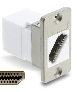 Delock Panel Mount HDMI Buchse zu HDMI Buchse diagonal 8K 60 Hz silber / weiß