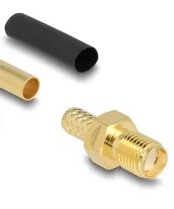 Delock RP-SMA Buchse zum Crimpen LMR200 mit passendem Schrumpfschlauch