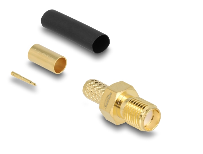 Delock RP-SMA Buchse zum Crimpen LMR200 mit passendem Schrumpfschlauch Delock RP-SMA Buchse zum Crimpen LMR200 mit passendem Schrumpfschlauch