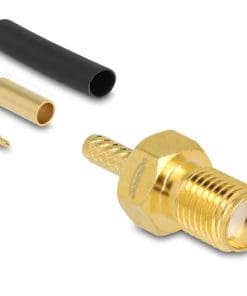 Delock RP-SMA Buchse zum Crimpen RG-174 / RG-316 mit passendem Schrumpfschlauch