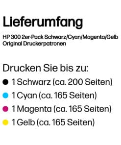 HP 300 2er-Pack Schwarz/Cyan/Magenta/Gelb Original Druckerpat. – Bild 3