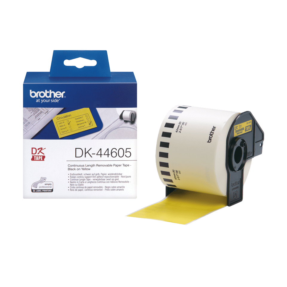 Endlos-Etiketten DK-44605 wiederablösbar gelb, 62mm x 30,48m Endlos-Etiketten DK-44605 wiederablösbar gelb, 62mm x 30,48m