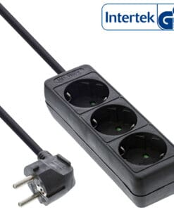 InLine® Steckdosenleiste, 3-fach Schutzkontakt, 5m, schwarz, schwarz
