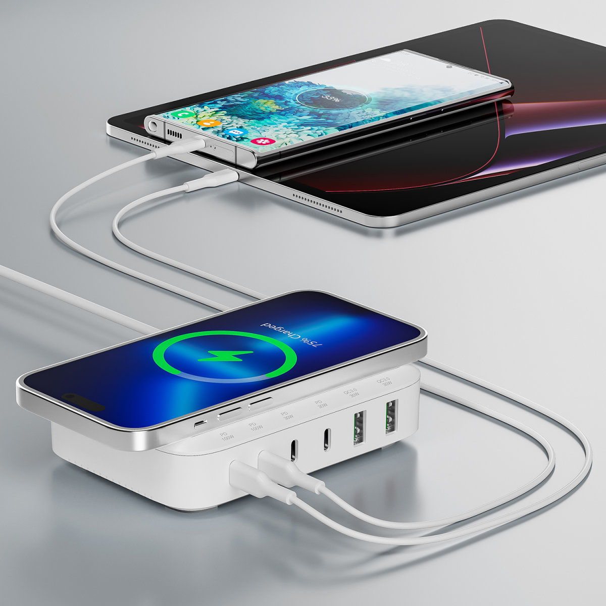 4smarts 7in1 GaN Ladestation 100W Wireless Charger, weiß 4smarts 7in1 GaN Ladestation 100W Wireless Charger, weiß – Bild 5