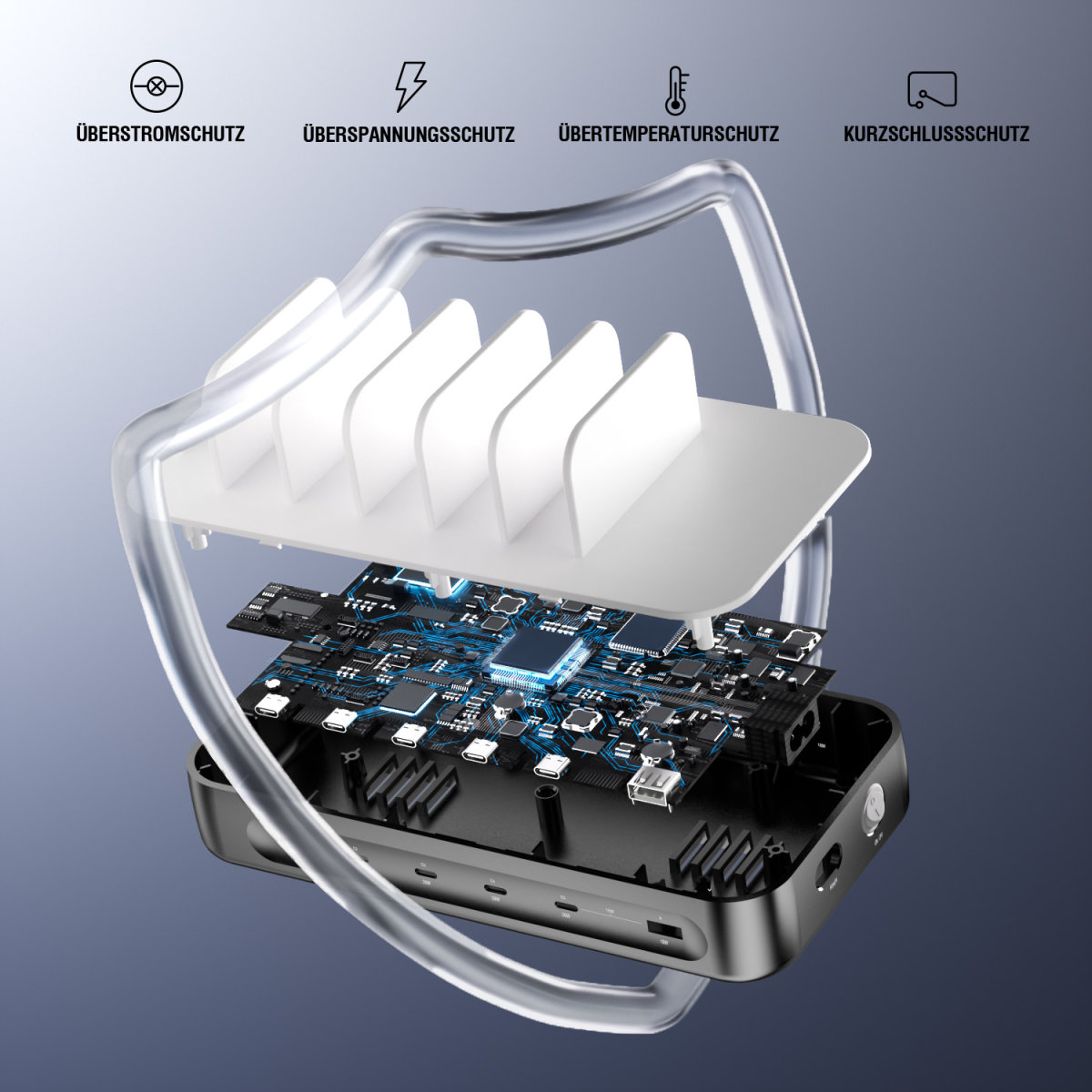 4smarts Ladestation Team 100W 5C/1A inkl. 6 Kabel, spacegrau 4smarts Ladestation Team 100W 5C/1A inkl. 6 Kabel, spacegrau – Bild 7