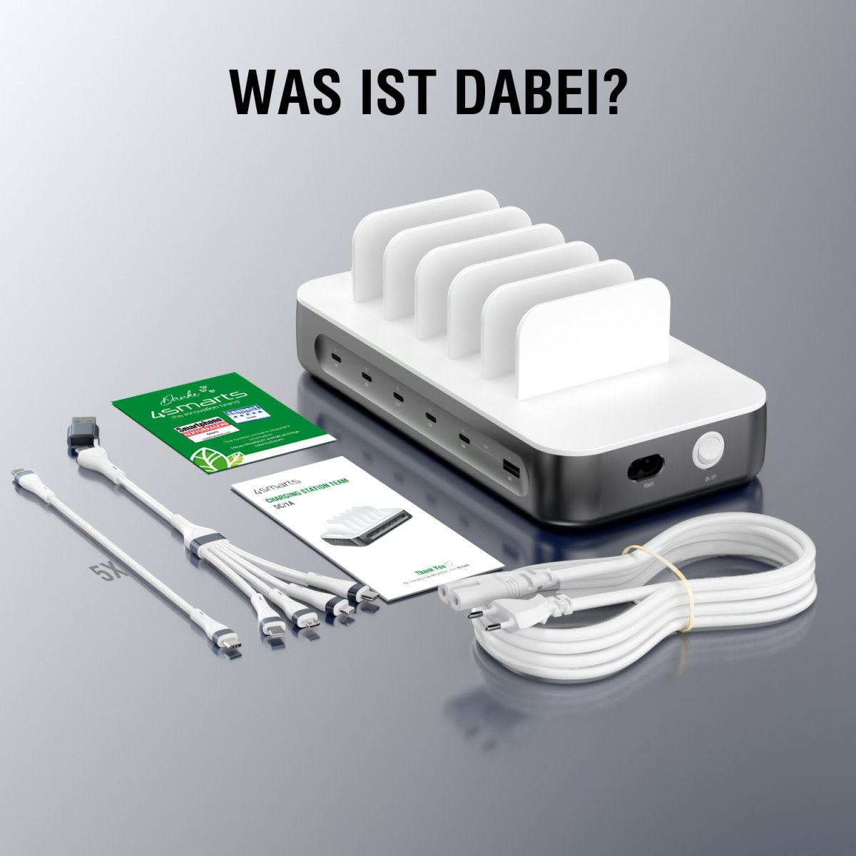 4smarts Ladestation Team 100W 5C/1A inkl. 6 Kabel, spacegrau 4smarts Ladestation Team 100W 5C/1A inkl. 6 Kabel, spacegrau – Bild 6