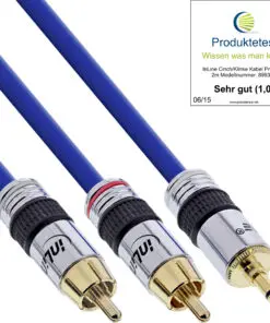 Cinch/Klinke Kabel, PREMIUM, 2x Cinch Stecker an 3,5mm Klinke Stecker, 3m, blau