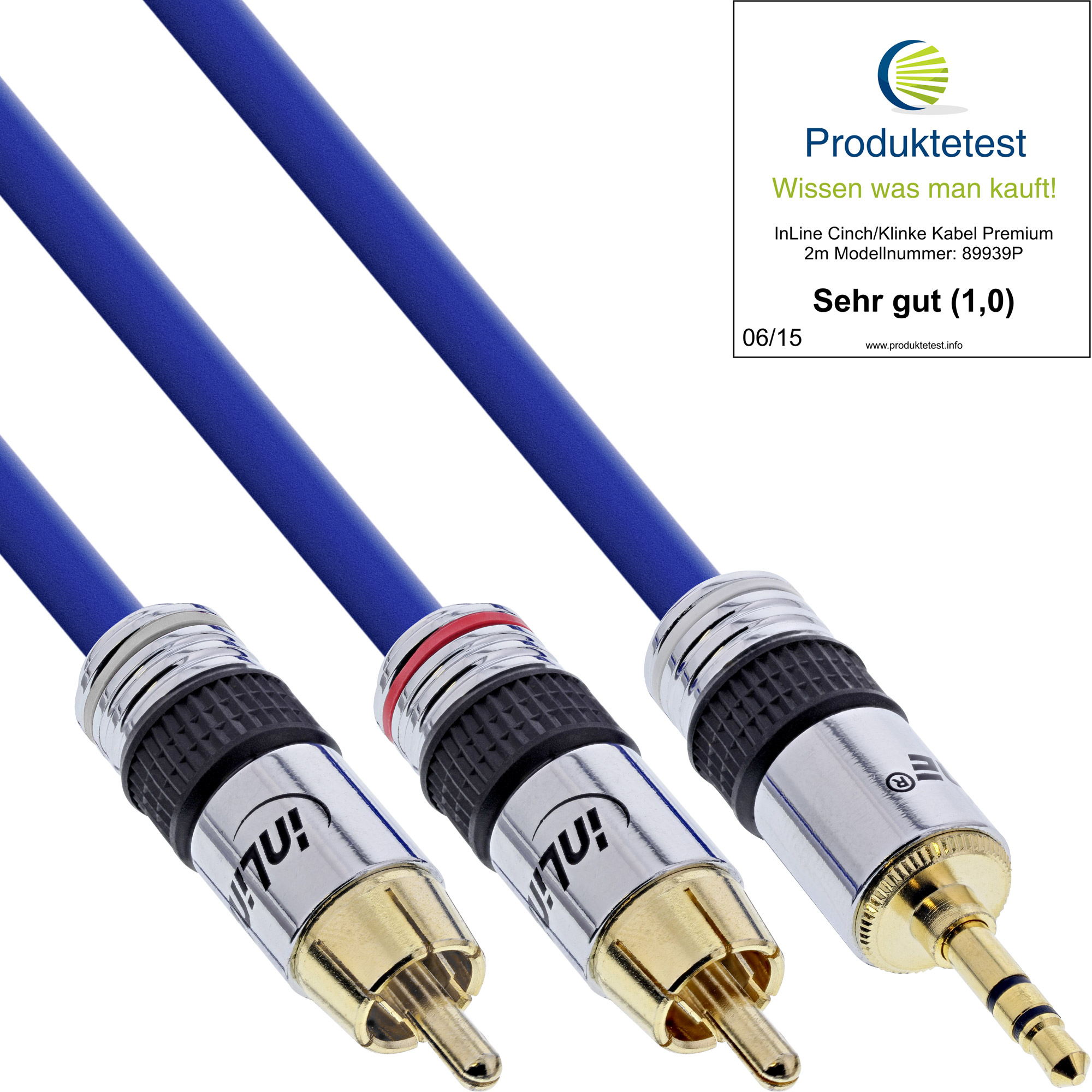 Cinch/Klinke Kabel, PREMIUM, 2x Cinch Stecker an 3,5mm Klinke Stecker, 3m, blau Cinch/Klinke Kabel, PREMIUM, 2x Cinch Stecker an 3,5mm Klinke Stecker, 3m, blau