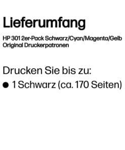 HP 301 2er-Pack Schwarz/Cyan/Magenta/Gelb Orig. Druckerpatr. HP 301 2er-Pack Schwarz/Cyan/Magenta/Gelb Orig. Druckerpatr. – Bild 3