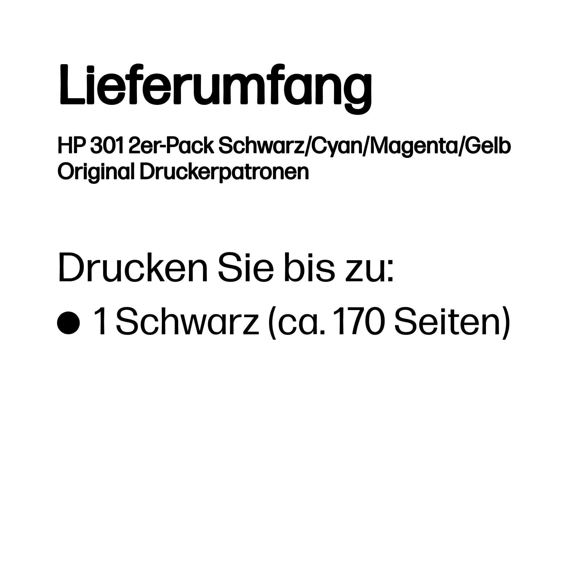 HP 301 2er-Pack Schwarz/Cyan/Magenta/Gelb Orig. Druckerpatr. HP 301 2er-Pack Schwarz/Cyan/Magenta/Gelb Orig. Druckerpatr. – Bild 3