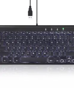 Perixx PERIBOARD-429 DE, kabelgebunden, USB Mini Tastatur mit Hintergrundbeleuch