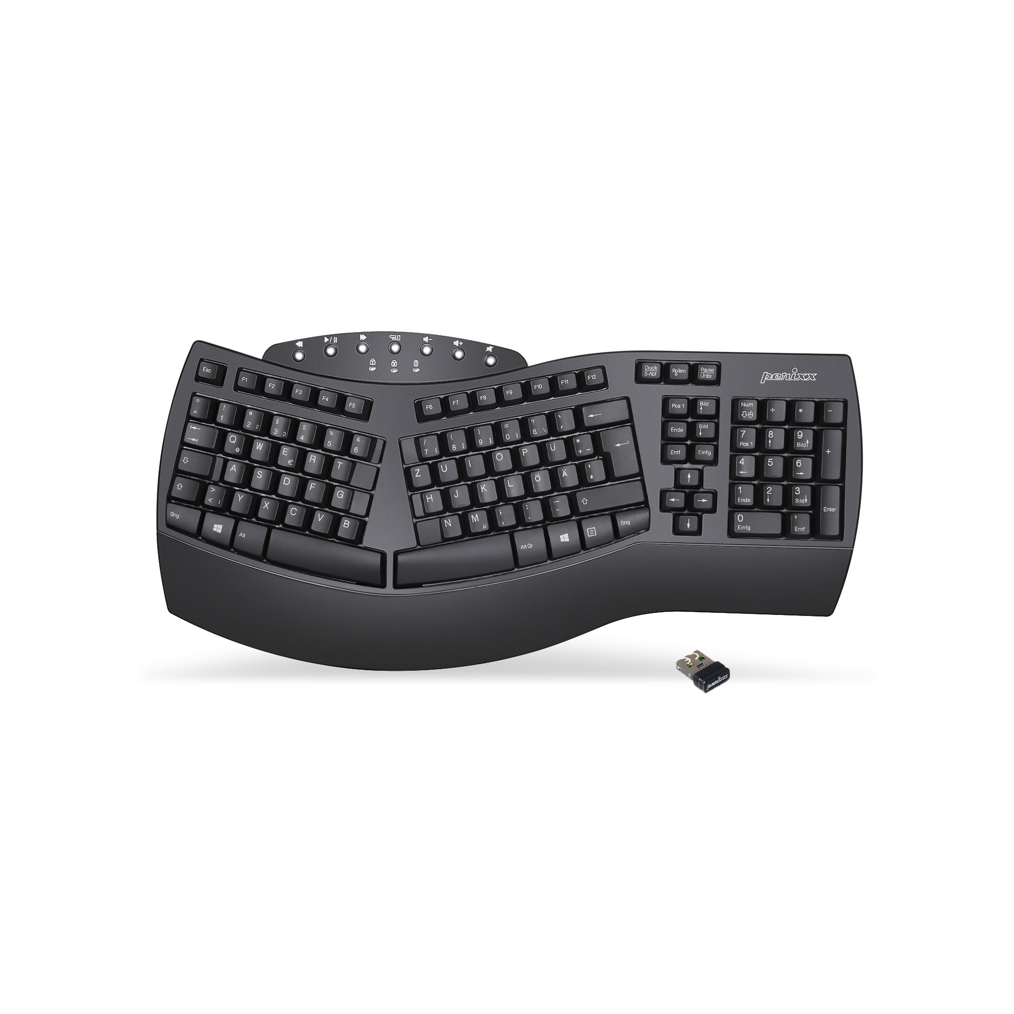 PERIXX PERIBOARD-612B DE, ergonomische Tastatur, Dualmodus, Funk/Bluetooth, Windows/Mac, schwarz PERIXX PERIBOARD-612B DE, ergonomische Tastatur, Dualmodus, Funk/Bluetooth, Windows/Mac, schwarz
