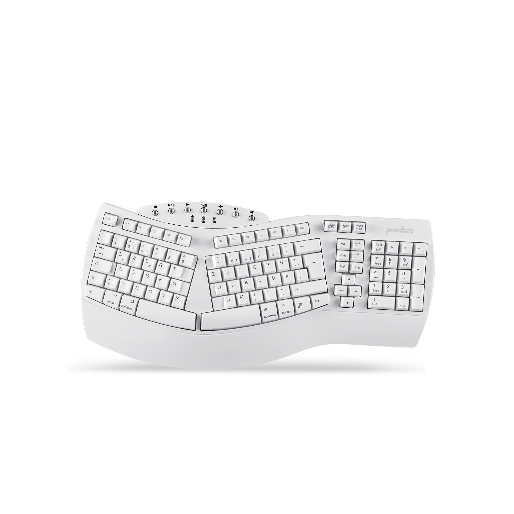 PERIXX PERIBOARD-612W DE, ergonomische Tastatur, Dualmodus, Funk/Bluetooth, Windows/Mac, weiß PERIXX PERIBOARD-612W DE, ergonomische Tastatur, Dualmodus, Funk/Bluetooth, Windows/Mac, weiß