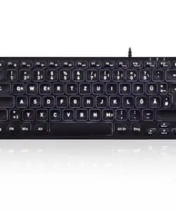 Perixx PERIBOARD-332B DE, Mini-Tastatur, USB kabelgebunden, Hintergrundbeleuchtung, schwarz