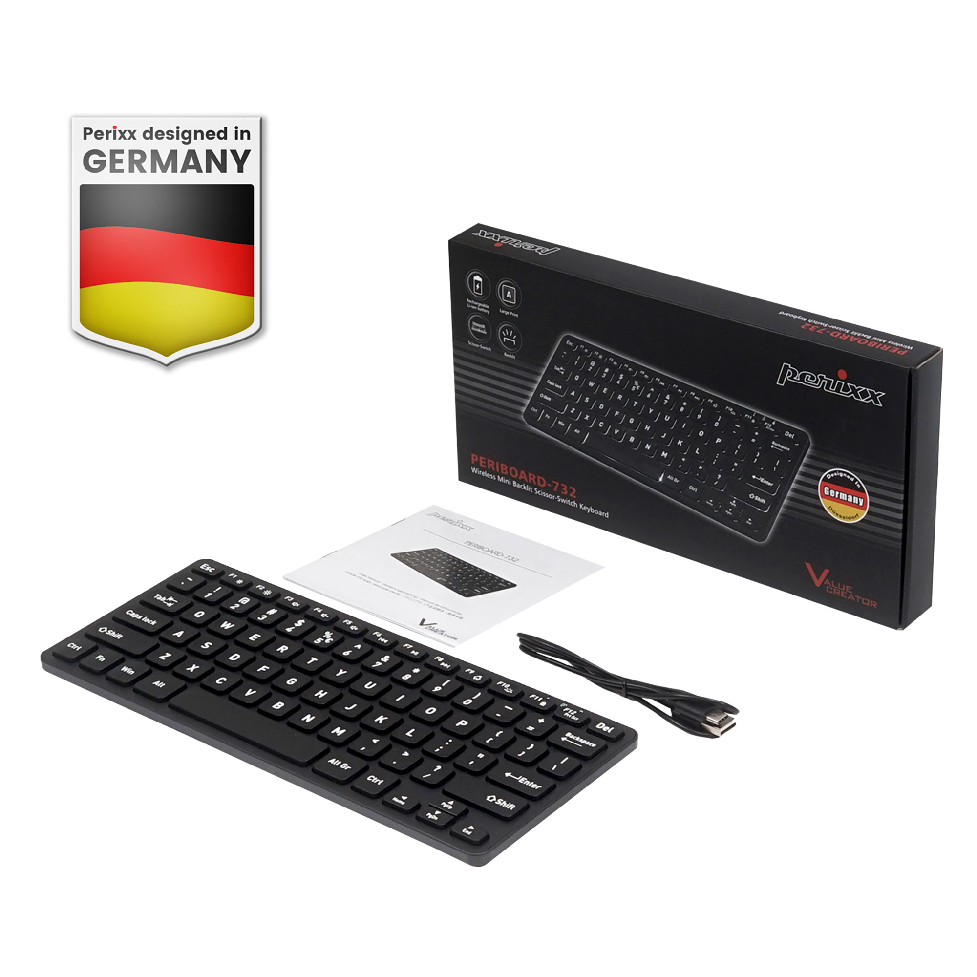 Perixx PERIBOARD-732B DE, Mini-Tastatur Wireless, mit Hintergrundbeleuchtung, schwarz Perixx PERIBOARD-732B DE, Mini-Tastatur Wireless, mit Hintergrundbeleuchtung, schwarz – Bild 4