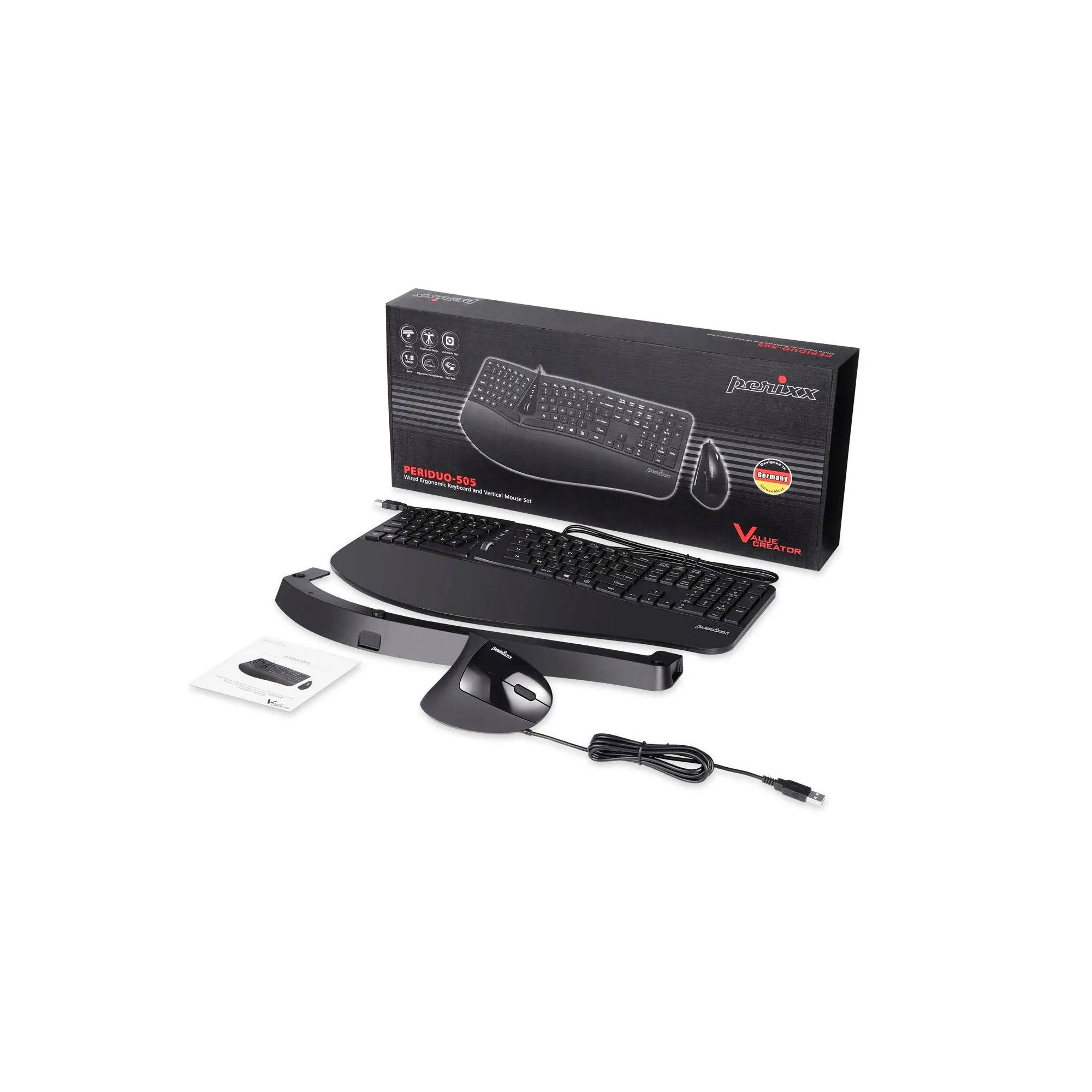 Perixx PERIDUO-505B, DE, Tastatur- und Maus Set, USB-Kabel, ergonomisch, schwarz Perixx PERIDUO-505B, DE, Tastatur- und Maus Set, USB-Kabel, ergonomisch, schwarz – Bild 6