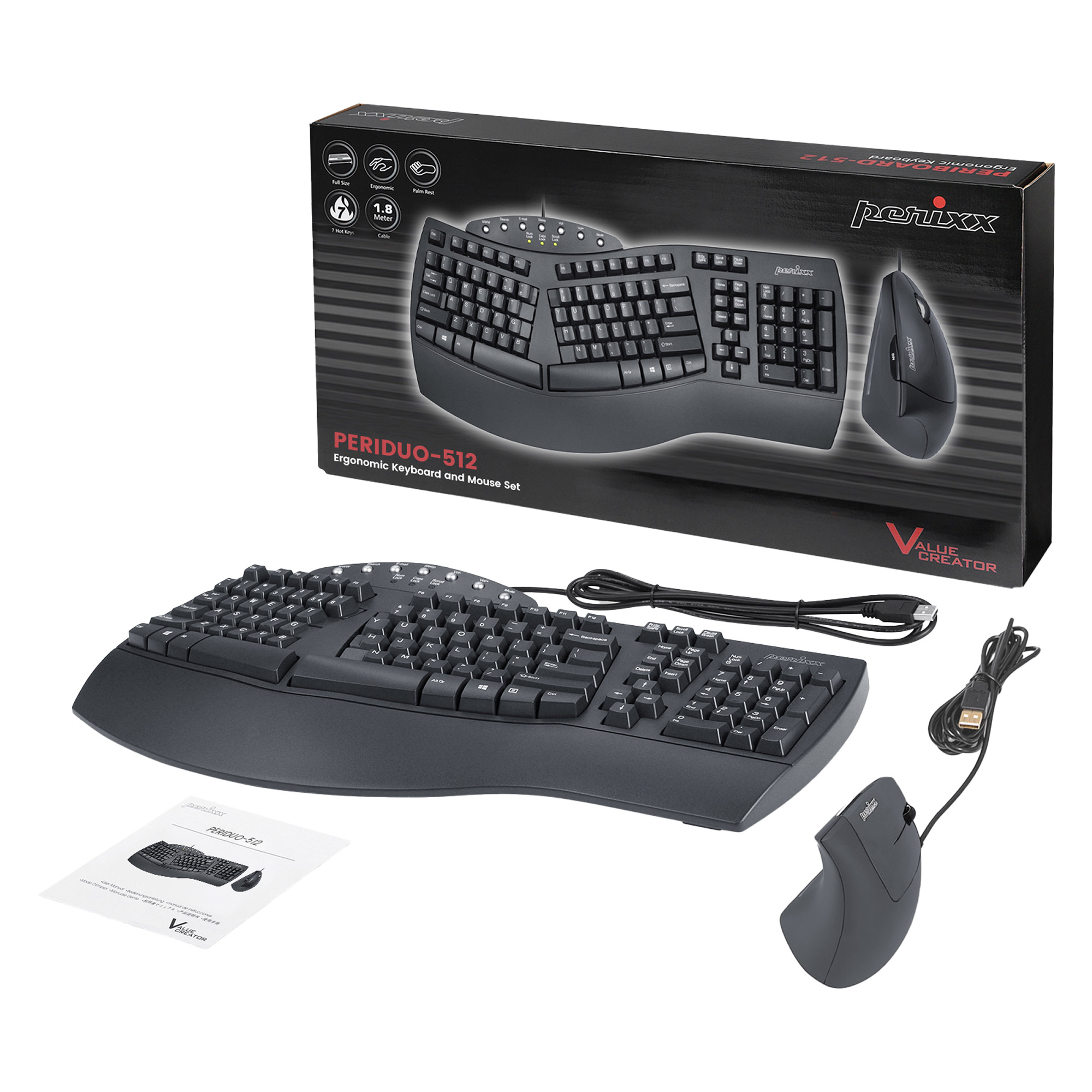 Perixx PERIDUO-512 DE, Tastatur- und Maus-Set, kabelgebunden, ergonomisch Perixx PERIDUO-512 DE, Tastatur- und Maus-Set, kabelgebunden, ergonomisch – Bild 5
