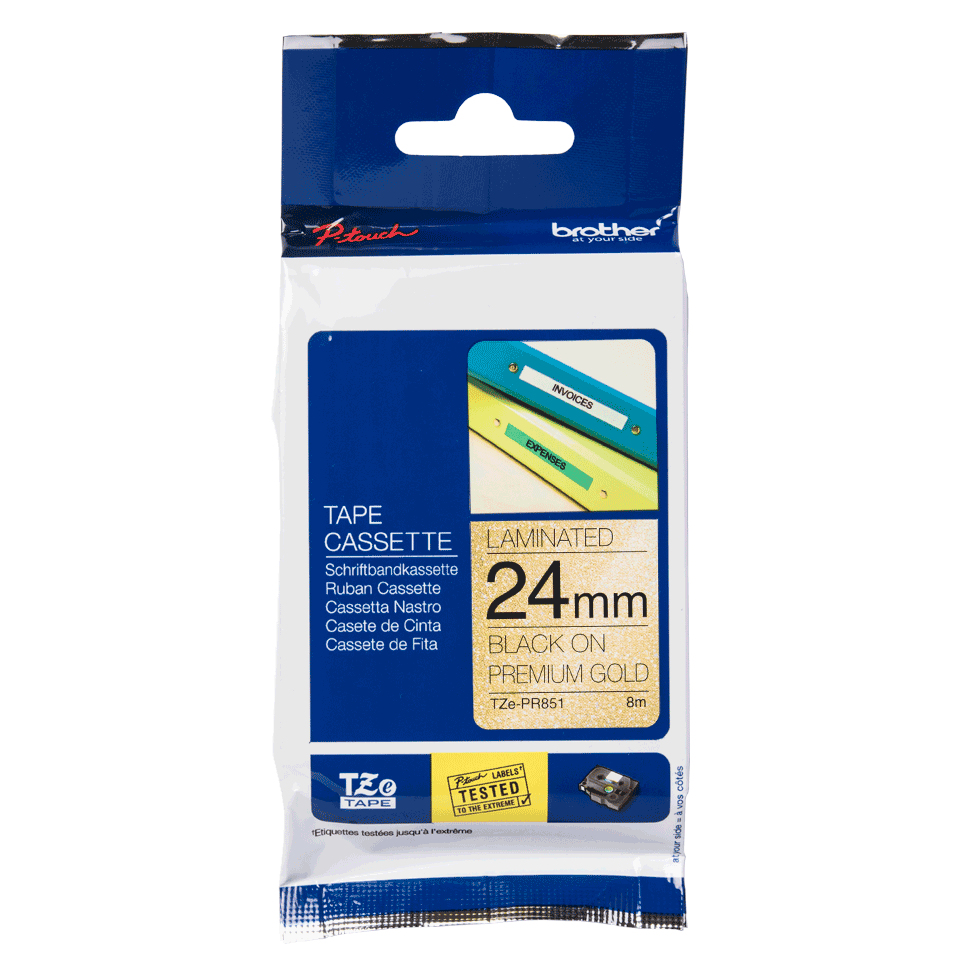 Premium Schriftband TZe-PR851 (lam.) Schwarz auf Gold 24mm Premium Schriftband TZe-PR851 (lam.) Schwarz auf Gold 24mm – Bild 3
