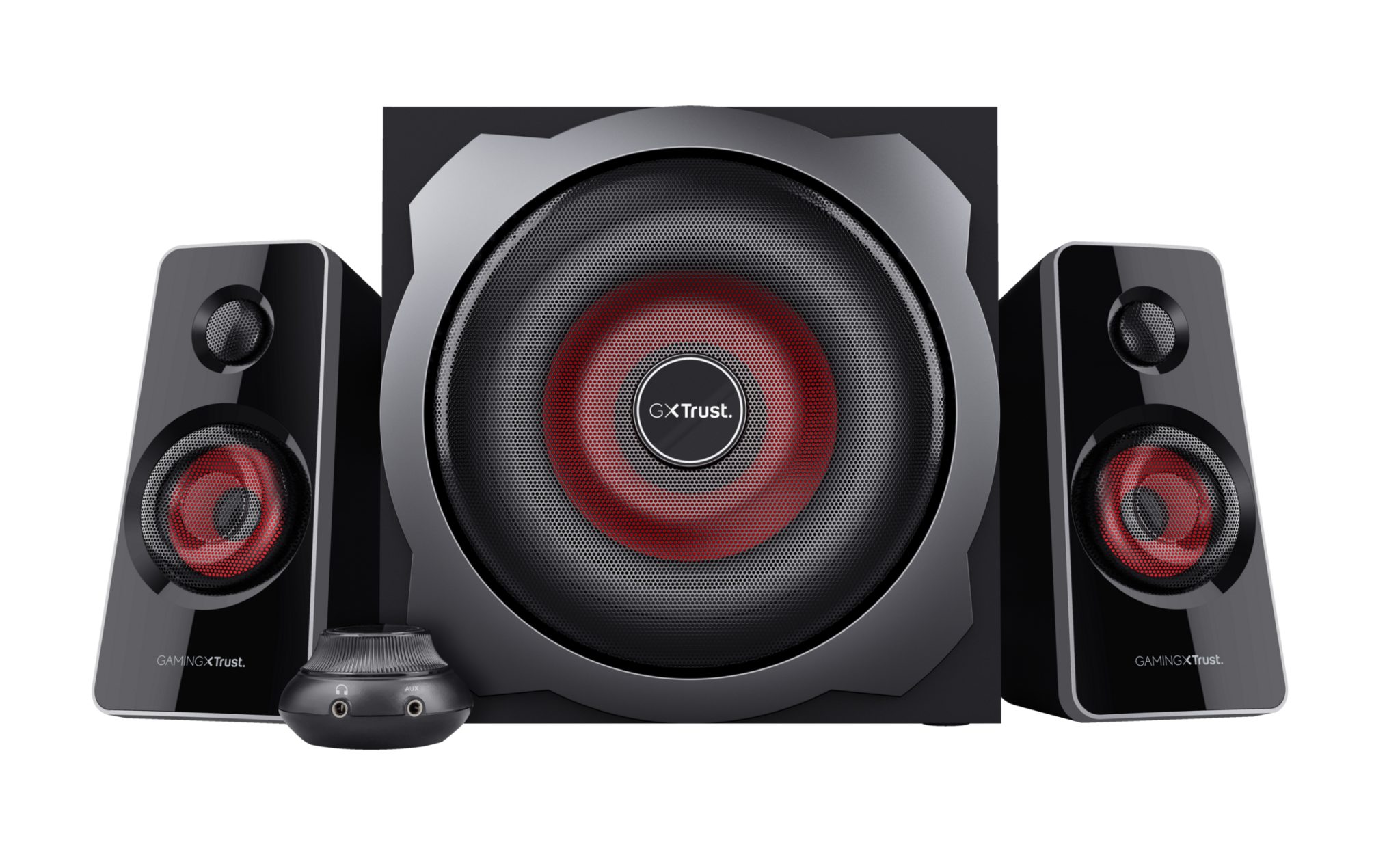 Trust Gaming GXT 38 2.1 Gaming Lautsprechersystem mit Subwoofer, schwarz/rot Trust Gaming GXT 38 2.1 Gaming Lautsprechersystem mit Subwoofer, schwarz/rot – Bild 3