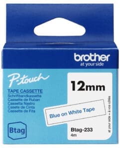 Brother Schriftband BTAG-233 Blau auf Weiß 12 mm x 4 m