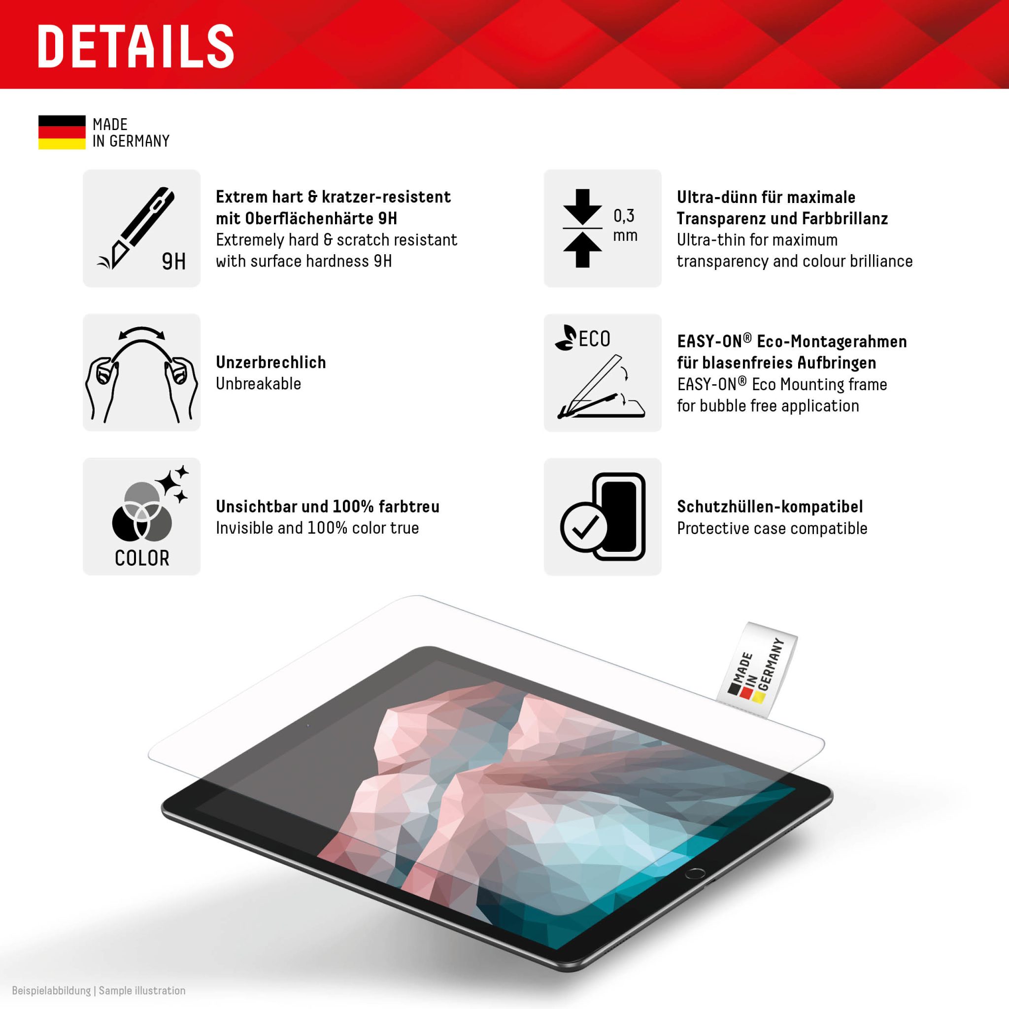 DISPLEX Panzerglas Samsung Galaxy Tab S7+/S7 FE/S8+/S9 FE+ DISPLEX Panzerglas Samsung Galaxy Tab S7+/S7 FE/S8+/S9 FE+ – Bild 2